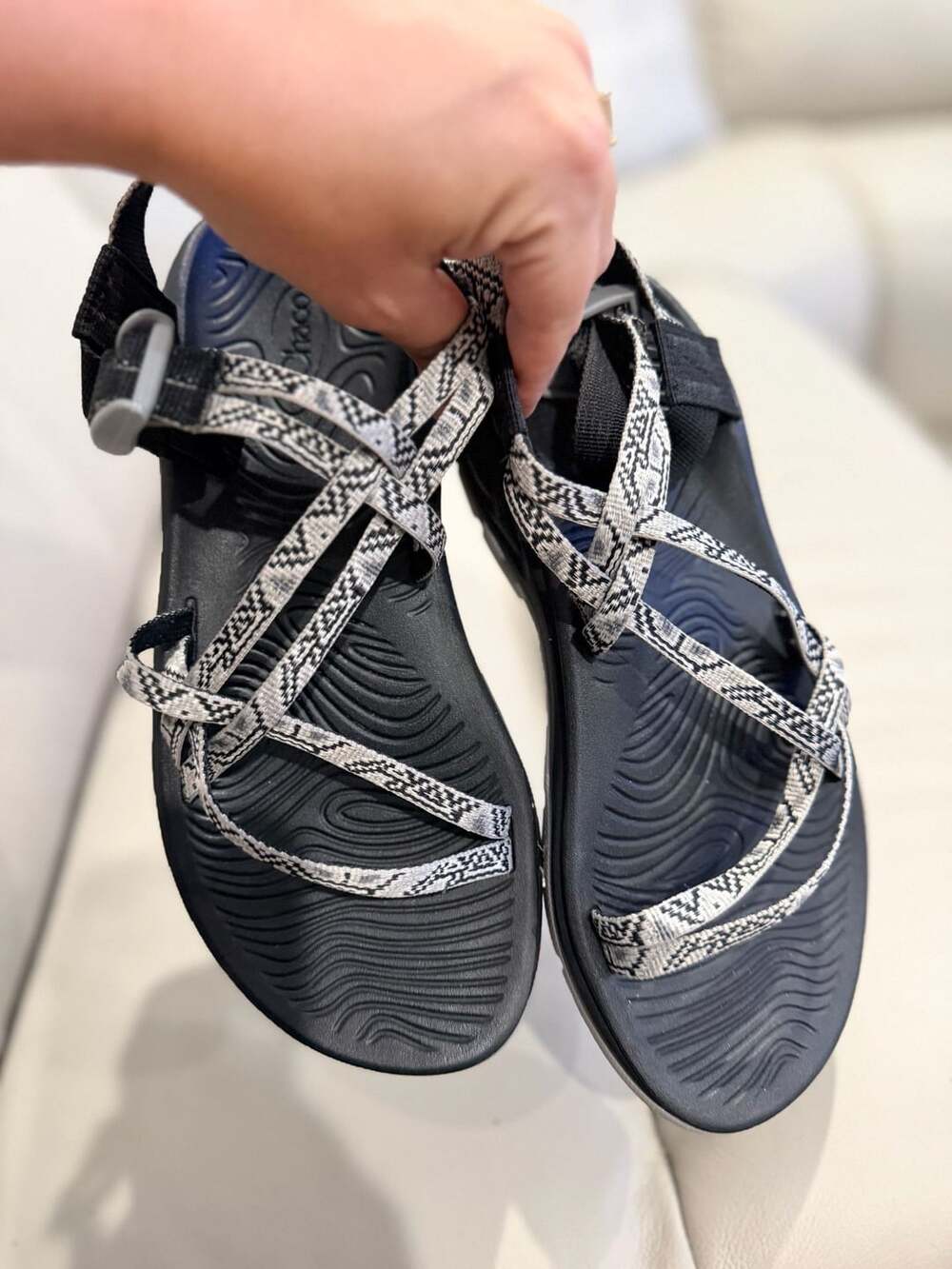 Chaco Women's Z/2 Classic Sandals Black Gray Striped Strappy Toe Loop